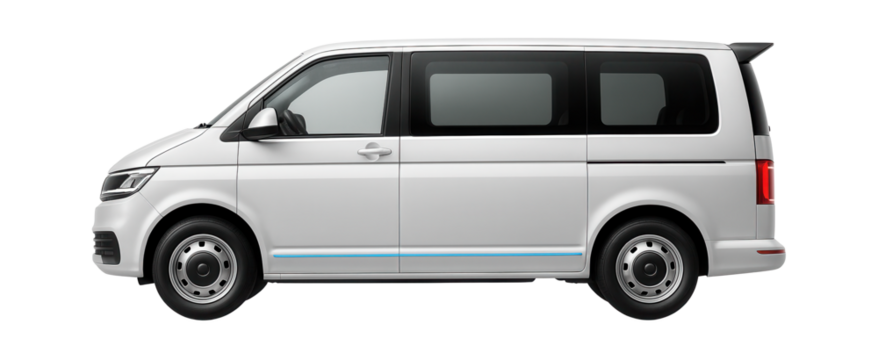Minivan with sliding side windows and rear spoiler