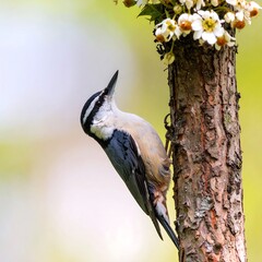 Bird on tree trunk, spring