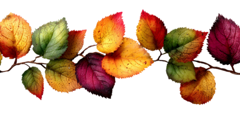 Colorful autumn leaves arrangement against a transparent background for seasonal designs