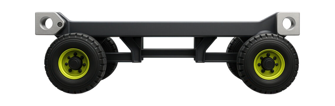 Heavy-duty chassis with visible mounting points for container attachment