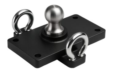 Gooseneck hitch with dual safety chain loops and a black powder-coated surface