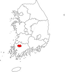 Map of Korea with Gwangju Metropolitan City highlighted, ideal for urban, democratic history, and cultural projects.

