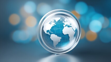 A crystal globe with a map design, representing global connectivity and innovation.