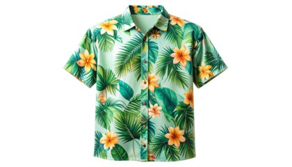 Tropical floral print Hawaiian shirt, perfect for design and fashion isolated on solid white background Png