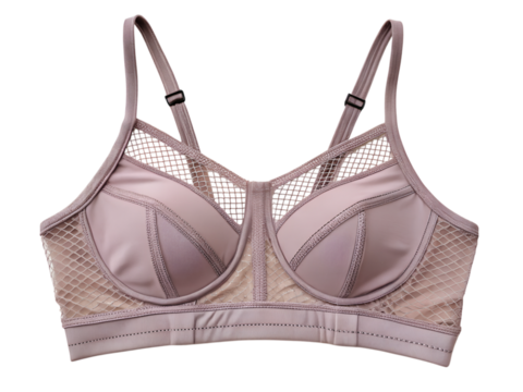Purple sports bra with mesh panels isolated on background close up comfortable fashionable lingerie design comfortable fit activewear product still life