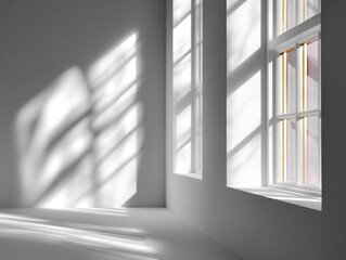 Obraz premium Minimalist scene with white background highlighted by dramatic light and deep grey shadows