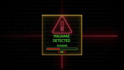 Popup alert message displays a malware detection warning on a digital interface, showing cyber threat notification for system security and virus protection concept. - Powered by Adobe
