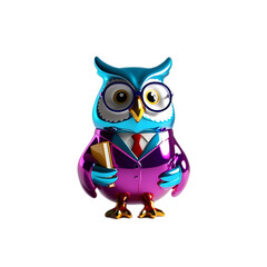 Owl Sitting on a Branch Isolated on White Background