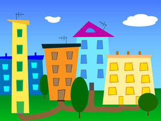 Urban landscape abstract cartoon city