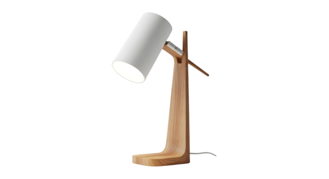 Minimalist table lamp with wooden base – isolated PNG