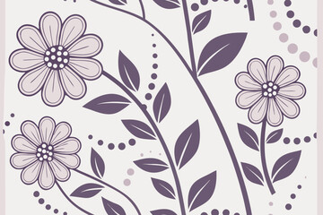 Purple floral pattern with leaves and dots flowers