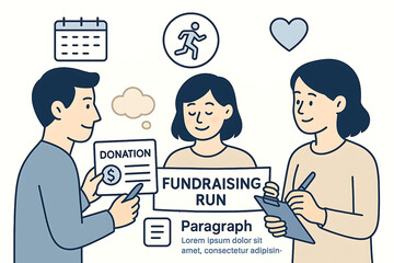 Illustration depicting a fundraising run event with donation and charitable contributions