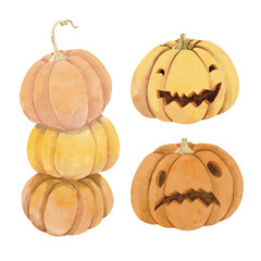 Watercolor Halloween pumpkin. Perfect for decorate your cute Halloween card, event, cloth and more