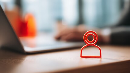 An abstract red paperclip symbolizing teamwork and collaboration on a desk.