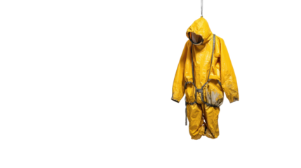 Chemical protective suit hanging background isolated on a Transparent background, PNG file.