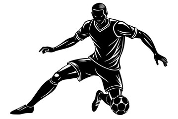 Naklejka premium Black vector silhouette of a football player running with a ball, perfect for sports illustrations