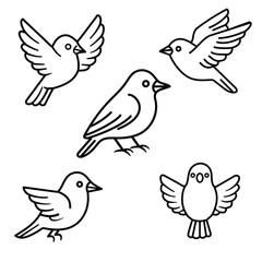 Simple Line Art Birds Collection | Flying and Standing Bird Vector Set