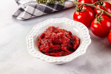 Red organic fresh tomato paste