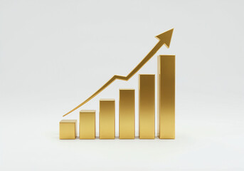 Golden bar chart with upward trending arrow symbolizing financial growth and positive economic performance