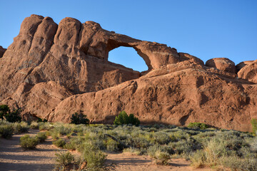 At Skyline Arch, Arches National Park in the golden hour