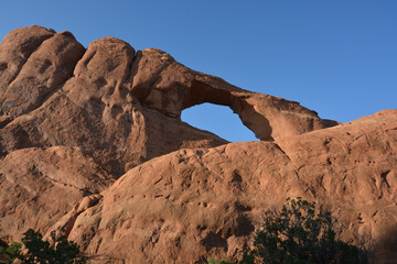 At Skyline Arch, Arches National Park in the golden hour
