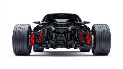 Black Sports Car Chassis: Detailed Engineering View
