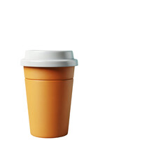 A simple orange coffee cup with a white lid isolated space on transparent background