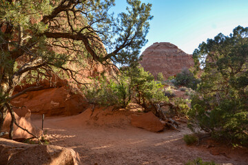 At Skyline Arch, Arches National Park in the golden hour