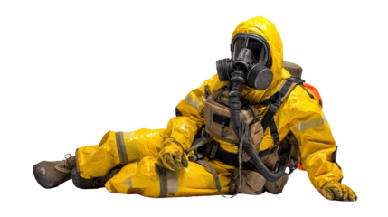 Chemical suit with breathing apparatus attached background isolated on a Transparent background, PNG file.