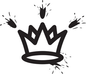 Stylized graffiti crown with paint splatters. Hand-drawn urban street art symbol in a black and white vector a175 concept illustration.