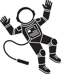 Astronaut silhouette floating in zero gravity. Spaceman vector icon illustration for science and technology projects, a173 concept.