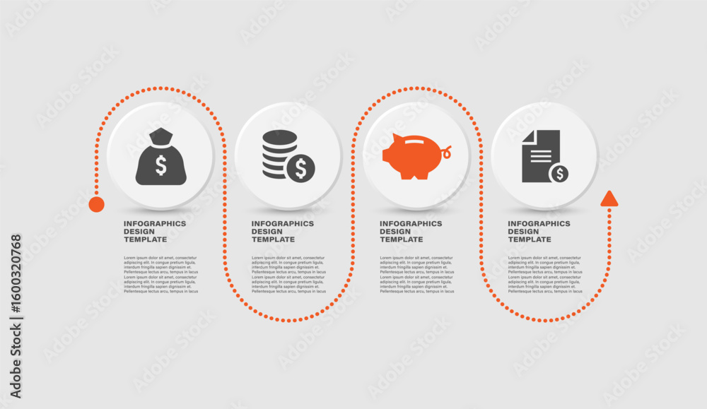 Fototapete 4 processes marketing and finance infographics layout. infographic design template with icons and te