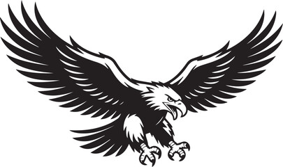 Fierce eagle mascot with spread wings in an aggressive landing pose. Vector illustration emblem isolated on a white background.