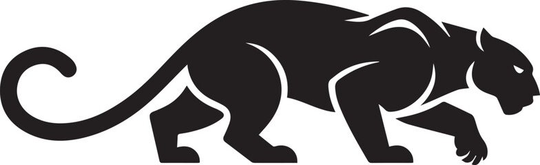 Stylized black panther silhouette in a prowling pose. Vector illustration of a wild cat mascot or logo design element on white background a169.eps.