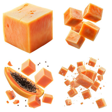 Set of a papaya cube, isolated 