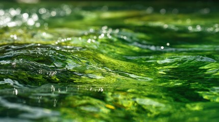 Abstract Green Water: A captivating view of an emerald river, with water current and details, vibrant and lush, offering a visual experience of life's purity.