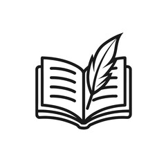 Book and quill outline icon isolated on white background