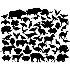 Collection of diverse animal silhouettes in black a vector illustration