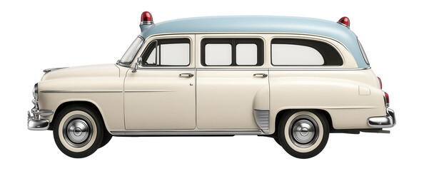 Retro ambulance with chrome accents and rounded roofline