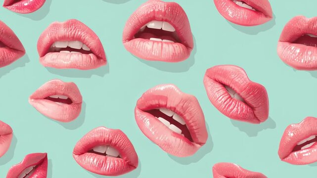 Seamless pattern of red lips symbolizing love and romance