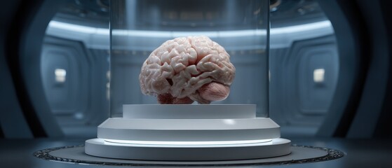 Futuristic brain rejuvenation chamber in sci-fi laboratory