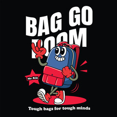 Cute Bag Back to School in Retro Cartoon Illustration