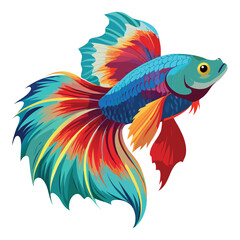 Fototapeta premium A striking colorful betta fish with magnificently flared gills, on a clean white background, showcasing its dramatic beauty.