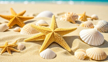 starfish and shells on the beach