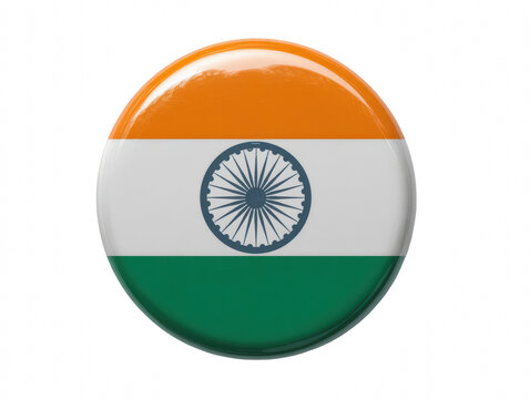 Glossy button badge featuring the iconic Indian flag design, a vibrant emblem of national identity, on transparent background