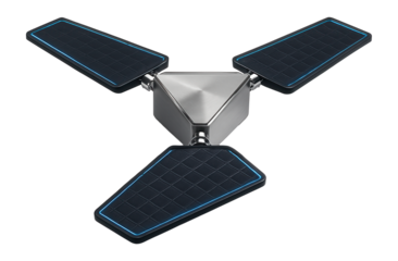 Satellite with a triangular structure and three symmetrical solar wings