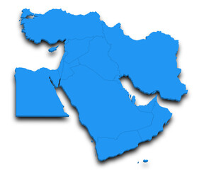 The Middle East. 3d Map of Middle East countries with color. Southwest Asia, ME, Middle East