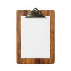 Wooden clipboard with blank paper sheet isolated on transparent background