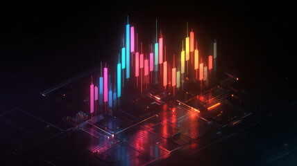 Colorful digital stock market chart, glowing data analytics