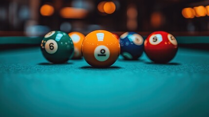 Pool balls on a teal table